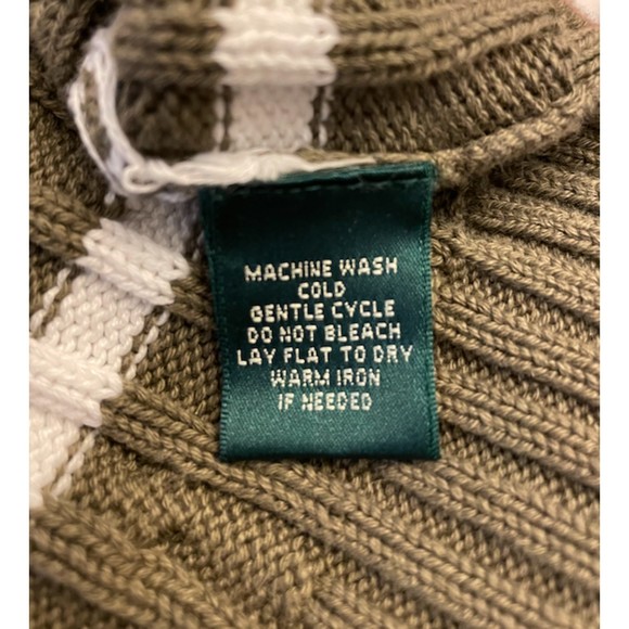 Lauren Ralph Lauren Cable Knit Sweater - Olive Green and White Striped - Sz L - Picture 5 of 5